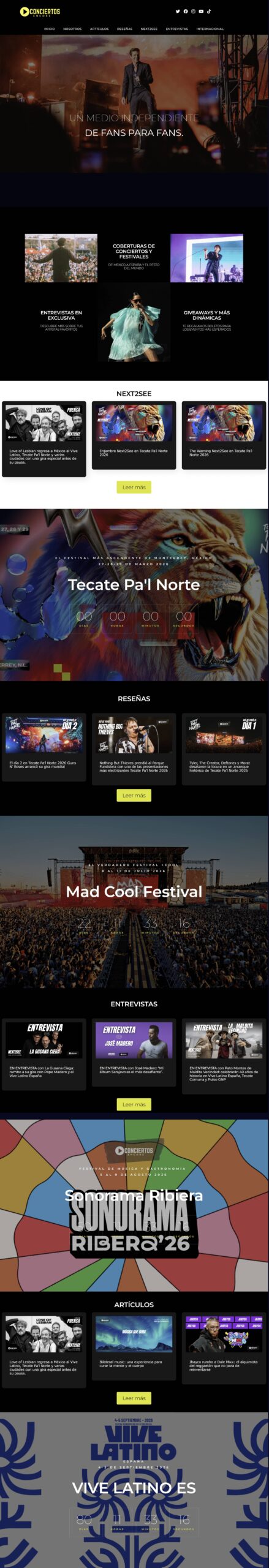 Conciertos Encore website screenshot